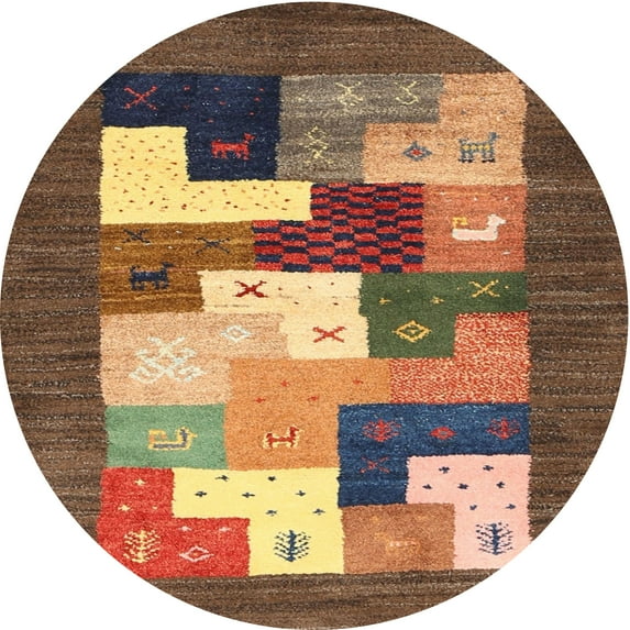 Ahgly Company Indoor Round Contemporary Dark Sienna Brown Abstract Area Rugs, 8' Round