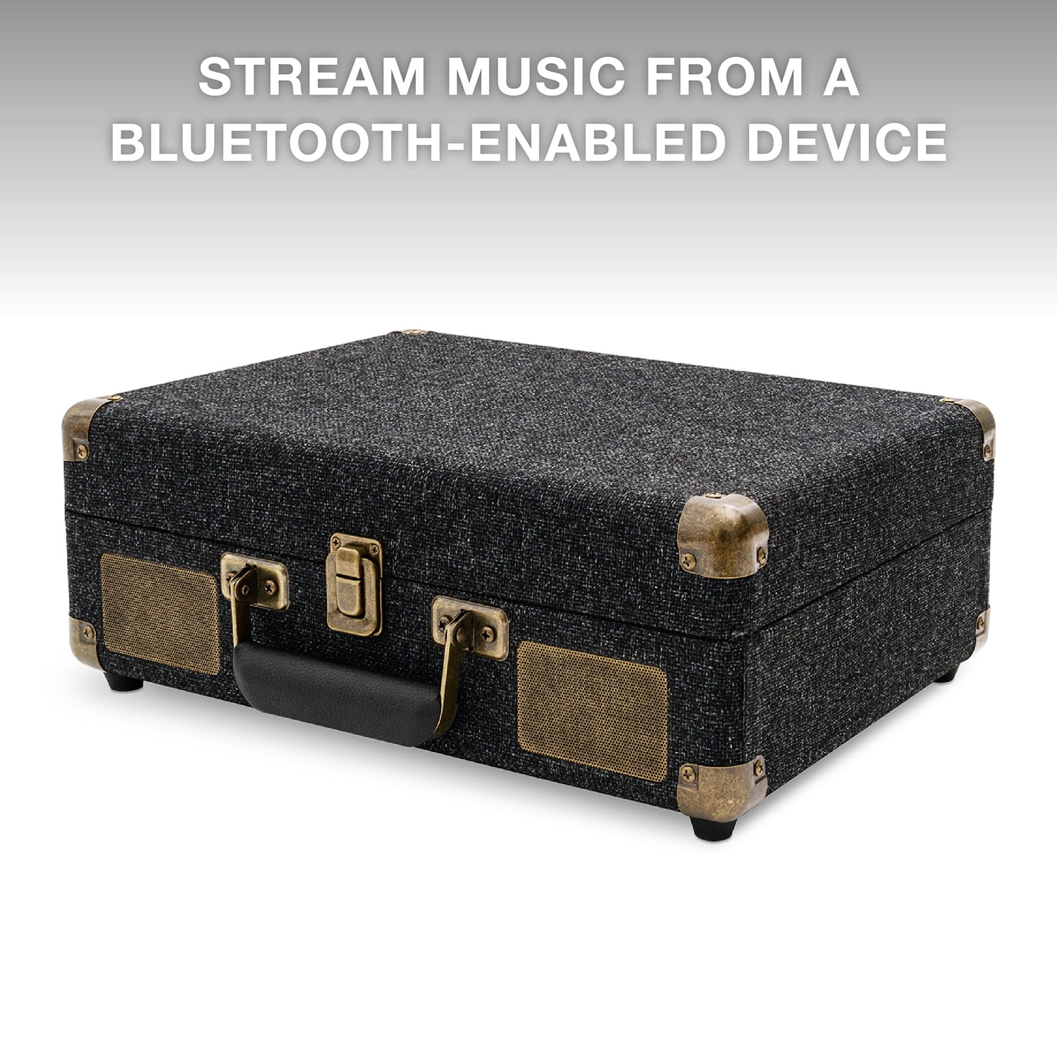 Victrola Venture Bluetooth Portable Mid-Century Modern Suitcase Record Player with 3-Speed Turntable & Built-in Speakers  | Black