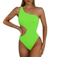 thumbnail image 1 of Aayomet Women Solid Color Ruffle One Shoulder Waist Cutout Bikini Swimsuit,AG XL, 1 of 3