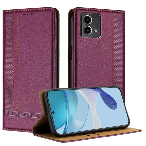 for Motorola Moto G Stylus 5G 2024 Purse Case, Magnetic Closure Business PU Leather Card Slots Wallet Phone Case, Flip Silicone TPU Bumper Protective Cover with Stand Shockproof Folio Case, Purple