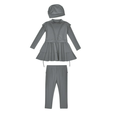 

Swimwear For Girls Swimsuit Girls 3 Piece Full Cover Hijab Arabic Swimwear Sunsuit Beachwear Top Pants Cap Girls Swimwear(Size:11-12 Years)