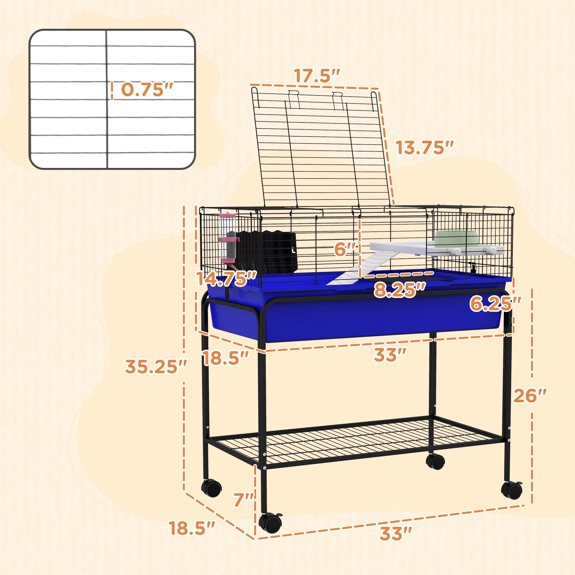 PawHut Small Animal Cage Guinea Pig, Hedgehog, Ferret, Blue