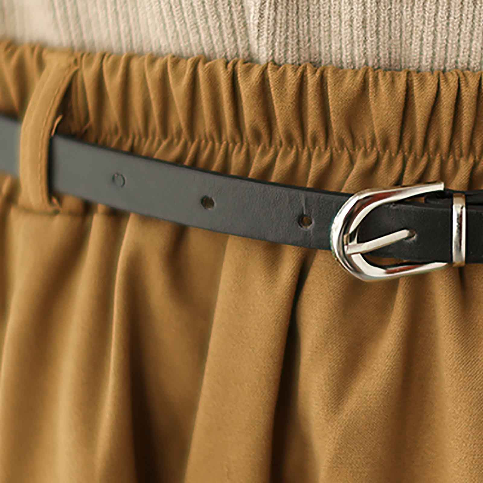 Cavosen A Line Skirts for Women Midi Calf Length Skirts Flowy Buckle Swing Skirts Solid Color Pencil Skirts Waistband Belt Swing Dress Athletic Beachwear Resortwear Yellow