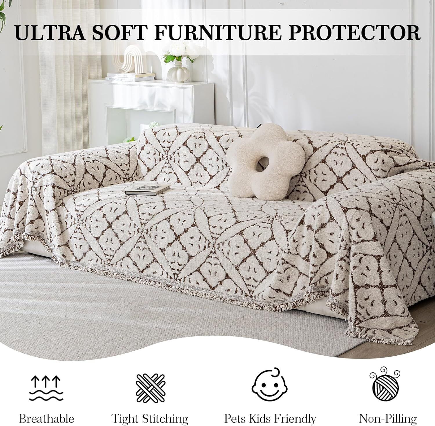 TOPCHANCES Chenille Couch Cover Sofa Slipcovers Towel Cover Couch Furniture Pet Protector Throws Blanket  (180*260cm, Coffee)