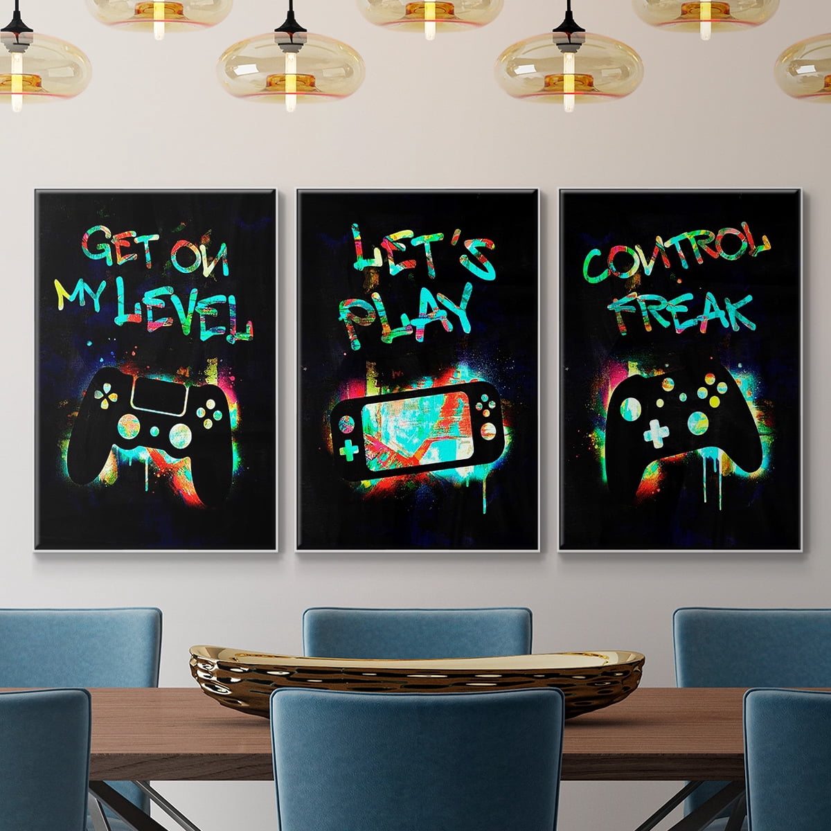 Gamer Tag I - Framed Premium Gallery Wrapped Canvas L Frame 3 Piece Set - Ready to Hang