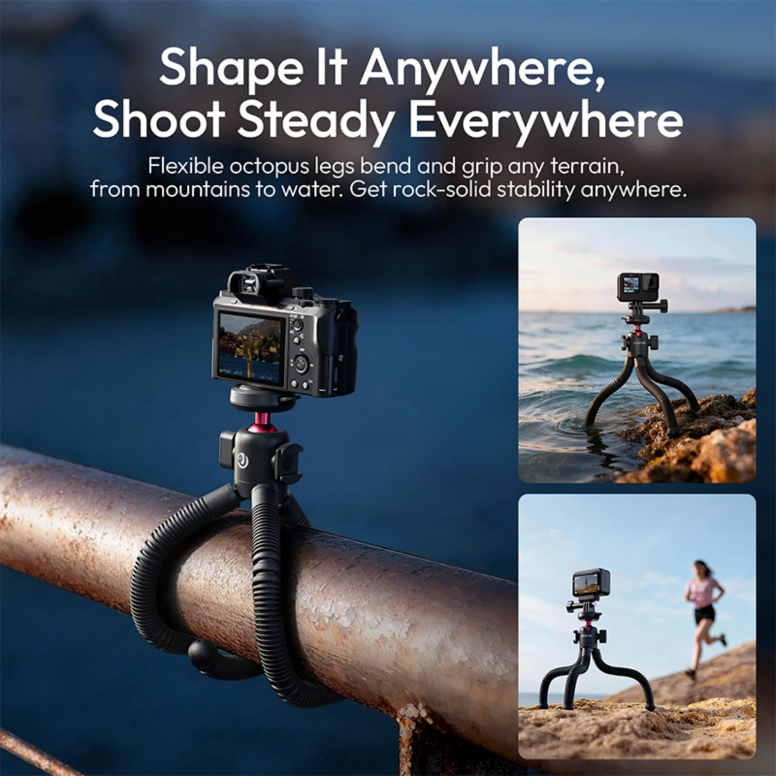 Ulanzi MT91 CKA Quick Release Octopus Tripod Compatible with Camera & Mobile Phone, Flexible Bendable Tripod with Ball Head, Cold Shoe & Wireless Remote for Vlogging, Travel & Live Streaming