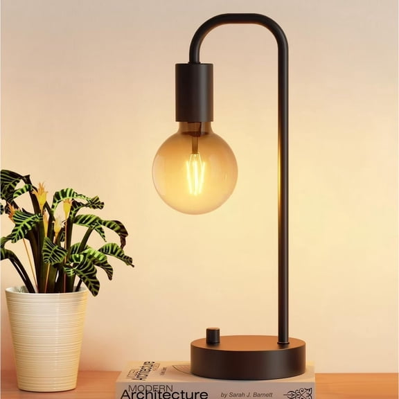 ikaufen 15.75" Industrial Table Lamp Fully Dimmable Bedside Lamp with 2700K Bulb Nightstand Lamps for Bedroom Dorm Office