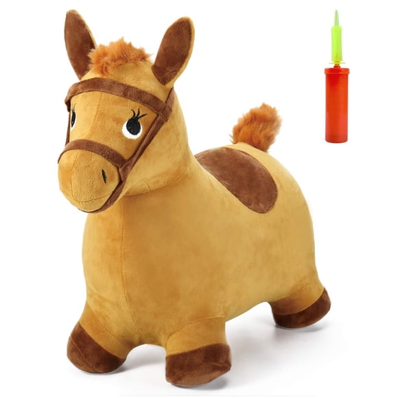 iPlay, iLearn Cheval Sautant Jaune, Jouet Animal Rebondissant pour Extérieur, Trémie Gonflable en Peluche Couverte avec Pompe, Cadeau d'Activités pour Enfants de 2, 3, 4, 5 Ans Garçons Filles