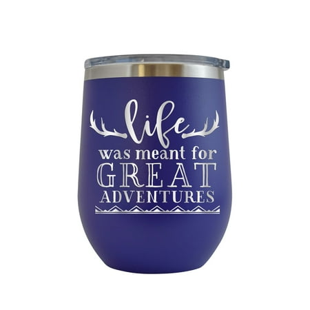 

Life Was Meant For Great Adventures - Engraved 12 oz Purple Wine Cup Unique Funny Birthday Gift Graduation Gifts for Men or Women Adventure Outdoors Camping Climbing Hiking Tracking