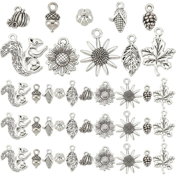 1 Box 80Pcs 10 Style Thanksgiving Charms Bulk Autumn Charms Fall Charm Pumpkin Sunflower Maple Leaf Squirrel Harvest Charm