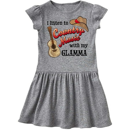 

Inktastic I Listen to Country Music with my Glamma Guitar and Hat Gift Toddler Girl Dress