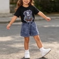 thumbnail image 5 of SGFCWSX Girls 2 Piece Outfits Summer Graphic Short Sleeve T Shirt Elastic Waist Denim Shorts Set for Kids Black Size 3T, 5 of 6