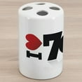 thumbnail image 1 of 70s Party Ceramic Toothbrush Holder, Love the Seventies Theme Letters and Heart Sign Oldies but Goldies, Decorative Versatile Countertop for Bathroom, 4.5" X 2.7", Red Black White, 1 of 4