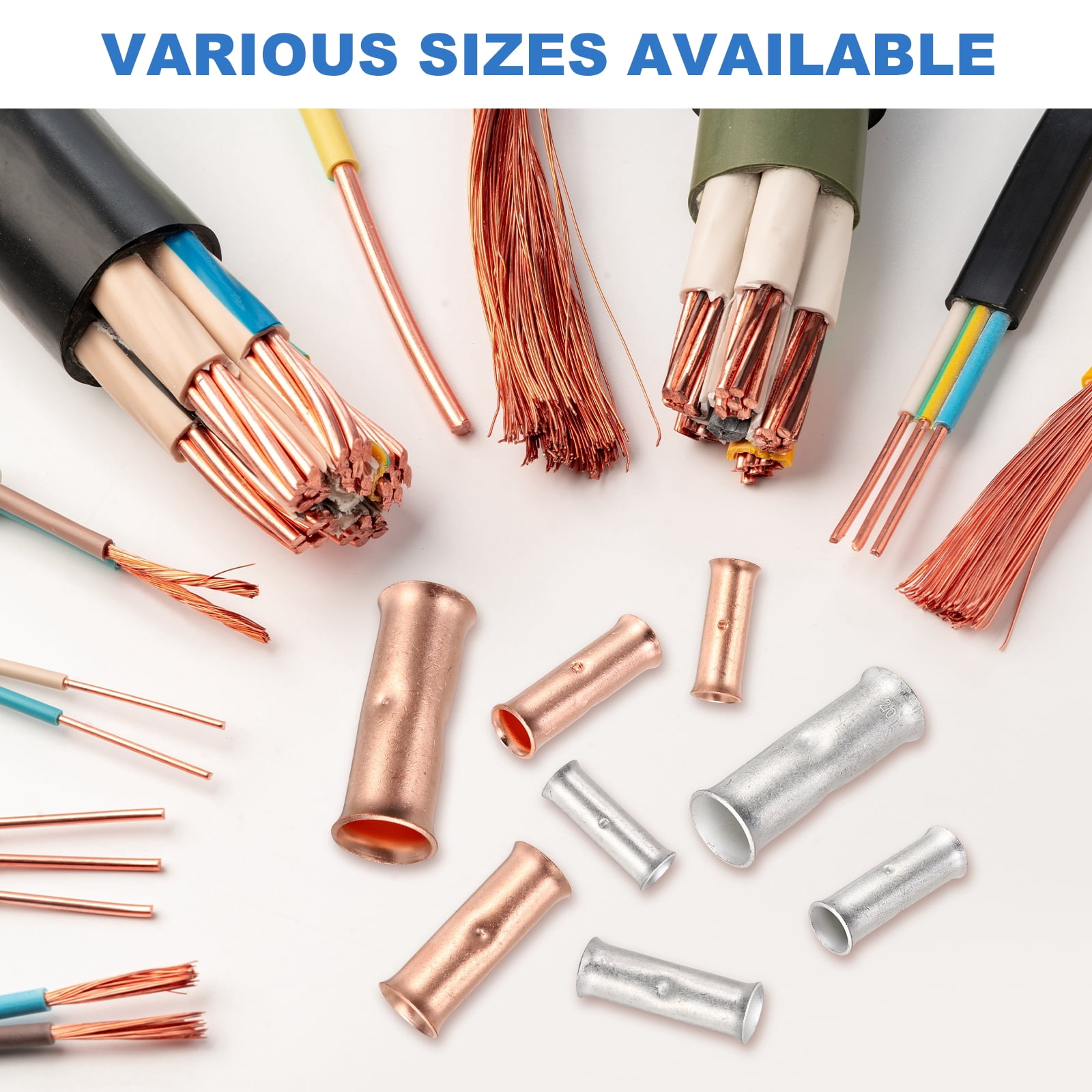 Uxcell 8 Gauge Flared Barrel Butt Connectors, 8 AWG Tinned Copper Wire Connectors Non-Insulated Wire Butt Terminal for Vehicle Electric Power Home Appliance, Pack of 30(Silver)