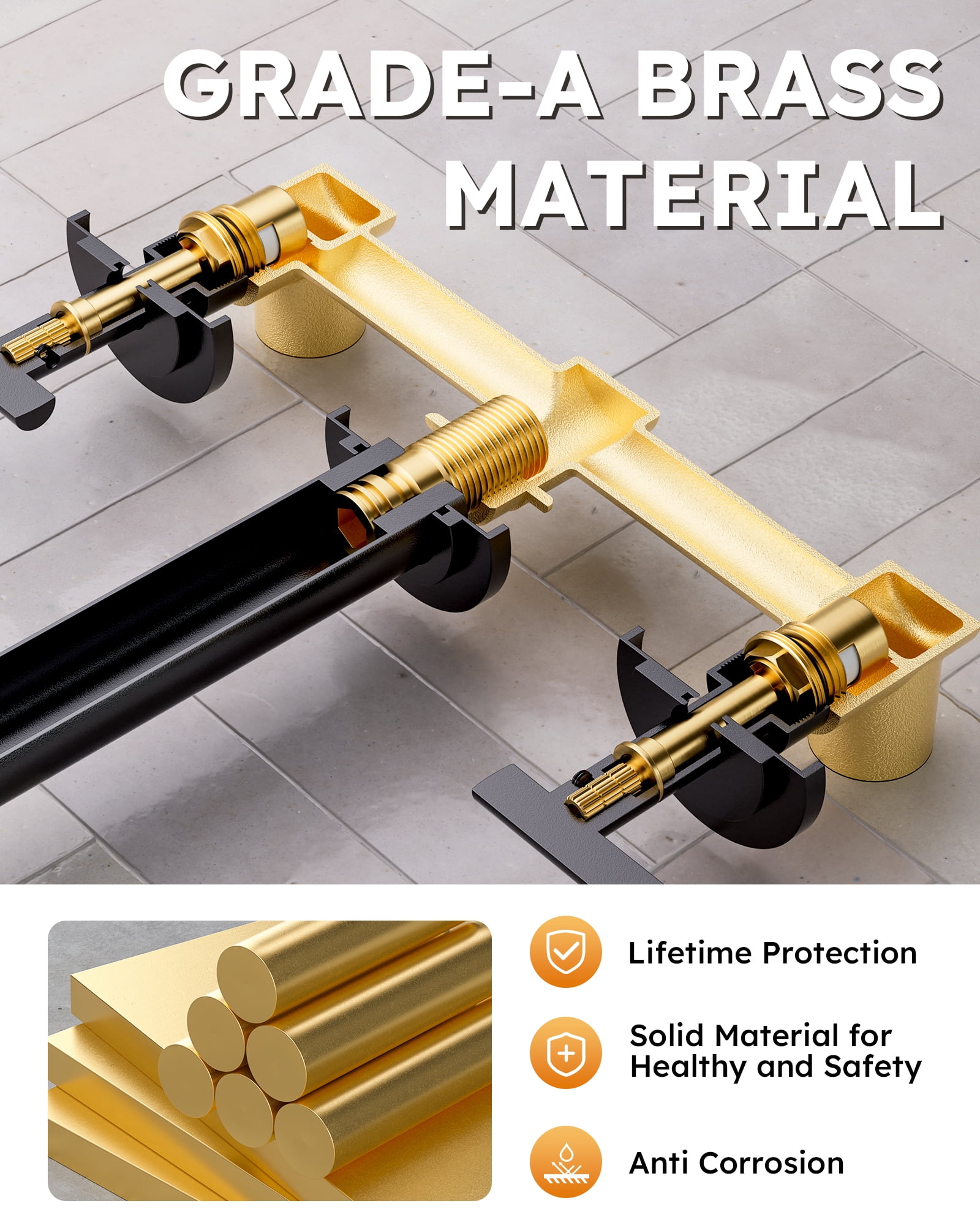 Wowow Wall Mount Tub Filler: Matte Black Tub Faucet High Flow Two Handles Solid Brass, Long Spout Reach, Bathroom Bathtub Faucets with 2 Handles Tub Faucet with Brass Rough in Valve Included