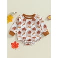 thumbnail image 2 of Nygoyerh Baby Girls Thanksgiving Romper Newborn 3M 6M 12M 18M Turkey Checkerboard Print Bodysuits Long Sleeve Crew Neck Jumpsuit Infant Clothing for Fall, 2 of 8