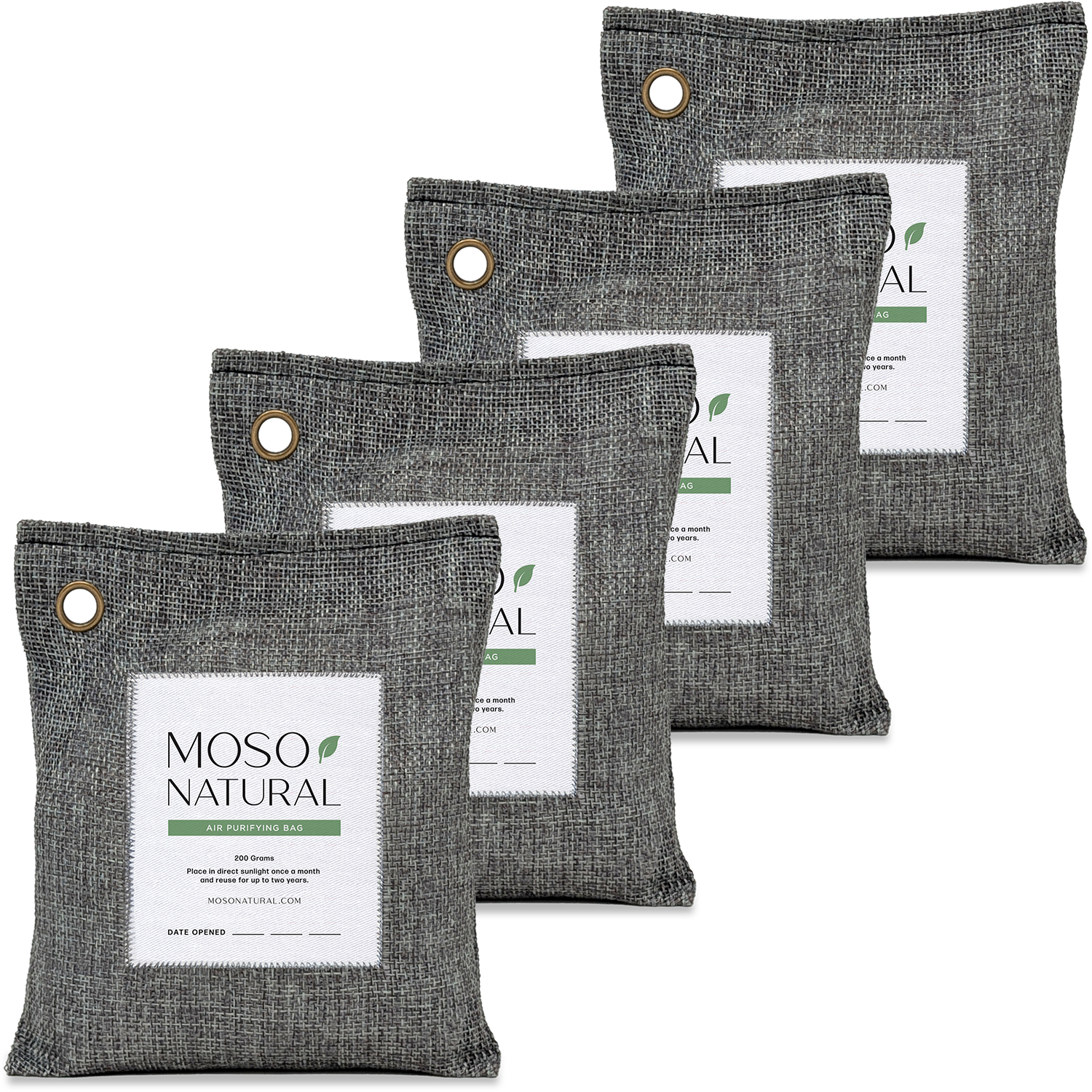 Moso Natural Air Purifying Bag, 200g Charcoal Odor Absorber, Closet & Car Odor Eliminator, 4 Pack