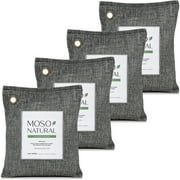 Moso Natural Air Purifying Bag, 200g Bamboo Charcoal Odor Absorber and Small Space Deodorizer, Closet Odor Eliminator and Car Air Freshener, 4 Pack