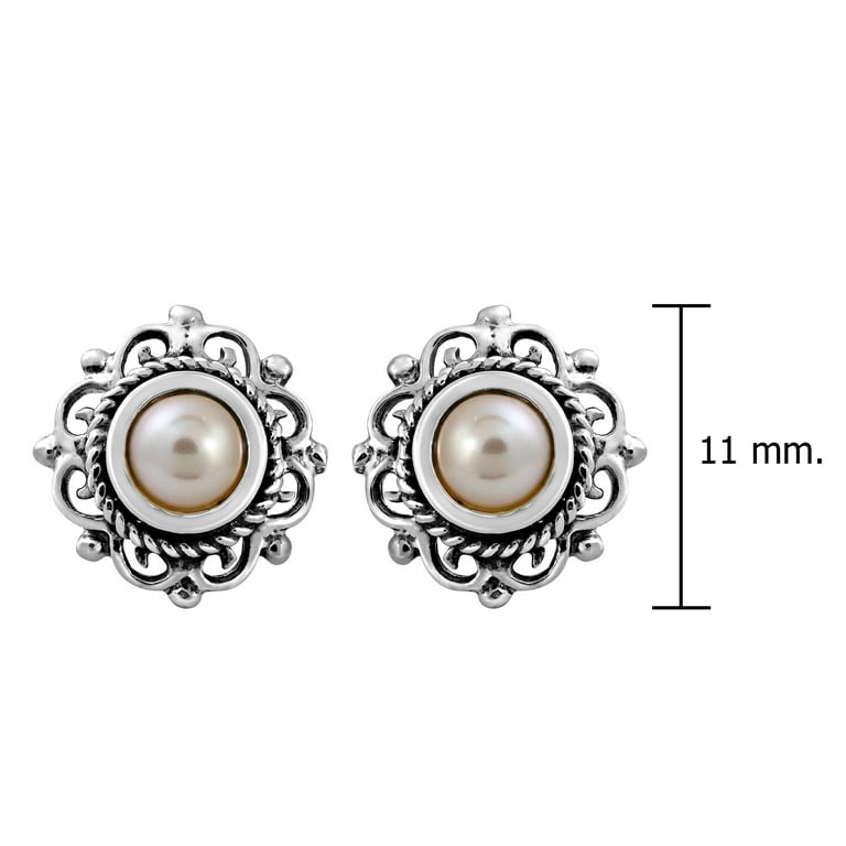 Sterling Silver Filigree Round Pearl Earrings Sterling Silver Filigree Round Pearl Earrings
