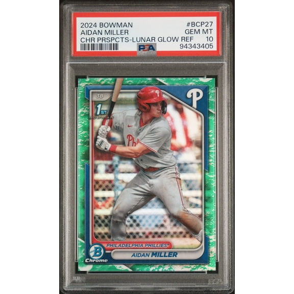 Graded 2024 Topps Bowman Aidan Miller #BCP27 Chrome Prospects Lunar Glow Refractor Rookie RC Baseball Card PSA 10 Gem Mint