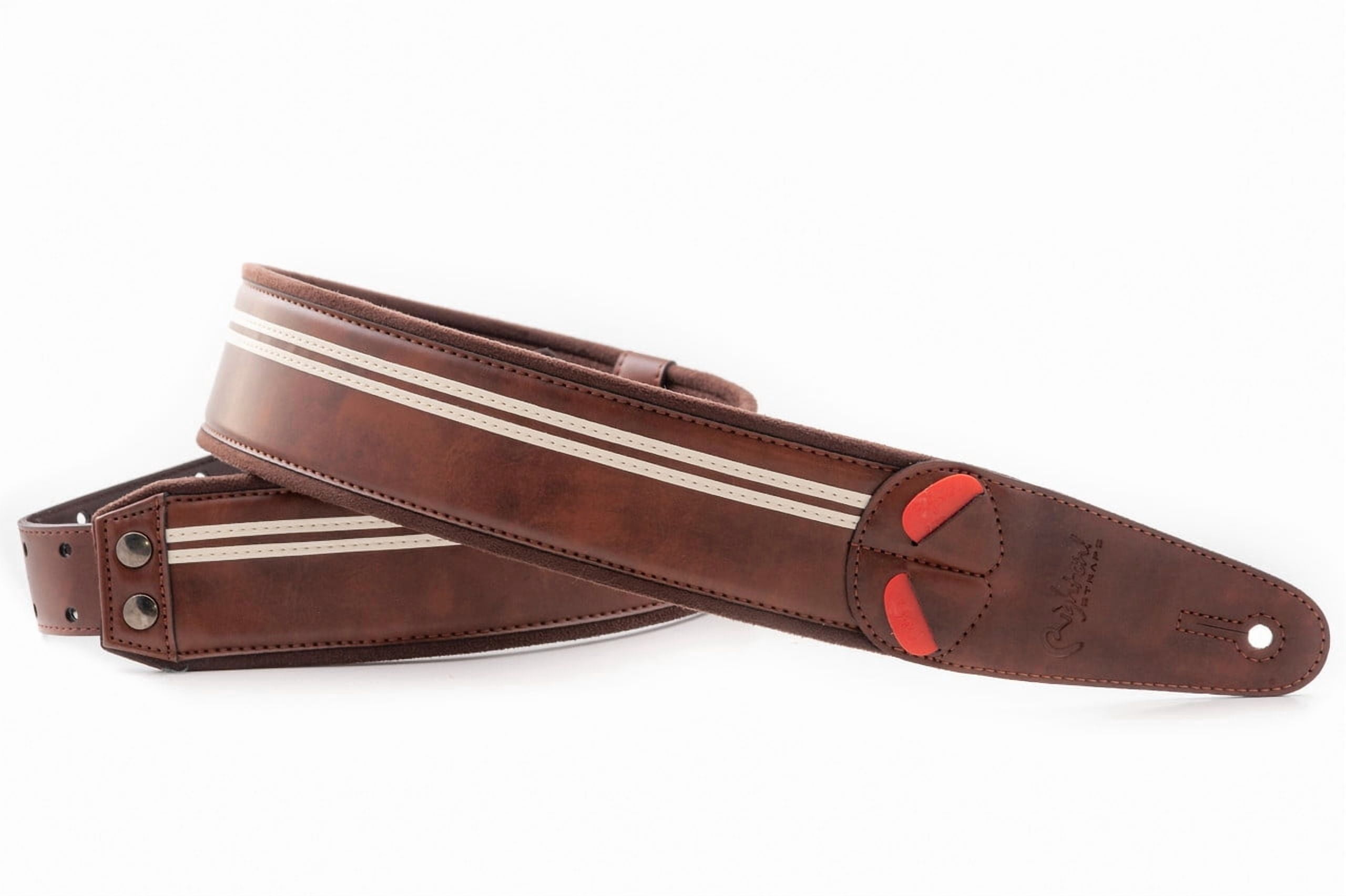 RightOn! Straps Mojo Collection Race-60 Guitar & Bass Strap made with Vegan Leather – Stylish and Comfortable - Brown