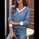 thumbnail image 4 of Camisas de Larga con Cuello en V y Bloques de Color para Mujer: Suéteres Túnica Ligeros Informales de Otoño, Conjuntos de Moda. Azul Colorido XXL, 4 of 10