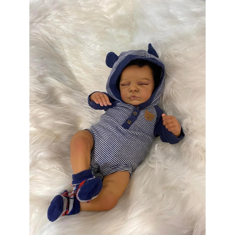 18inch Romy Reborn Baby Newborn Doll Lifelike Soft Touch Cuddly Baby Multiple Layers Painting Dark Skin with Hand Root Hair