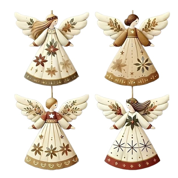 Adornos navideños de madera con forma de ángel. Adornos rústicos de estilo granja con forma de ángel. Adornos para colgar en el árbol de Navidad para decorar el hogar en Navidad.