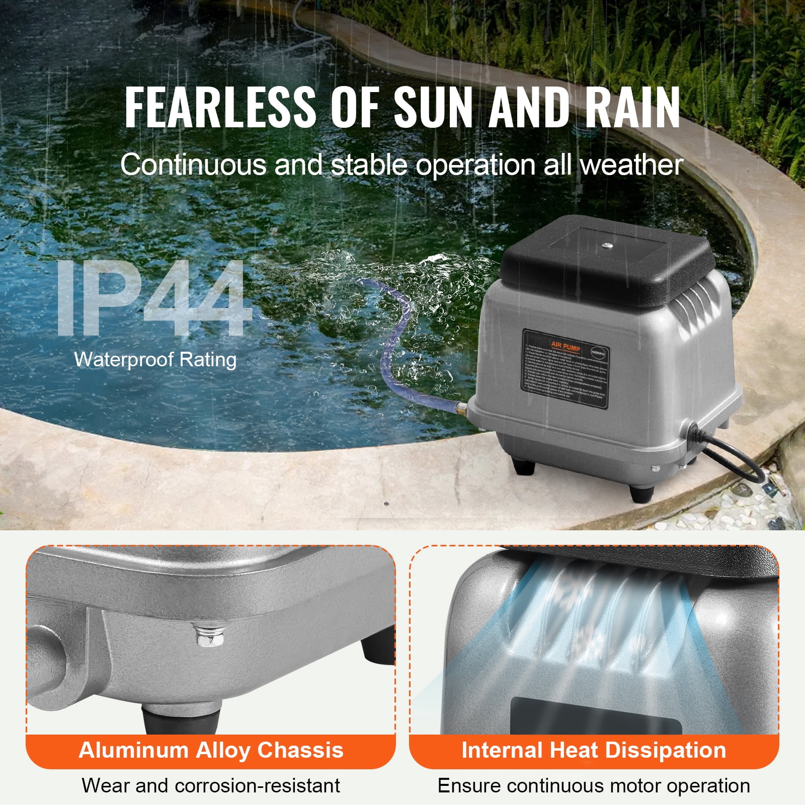 SKYSHALO Linear Air Pump, 90L/Min for Efficient Aeration, Ideal for Small Ponds, Water Features, Waste Processing, Septic Systems, Aquariums, and Aquaculture