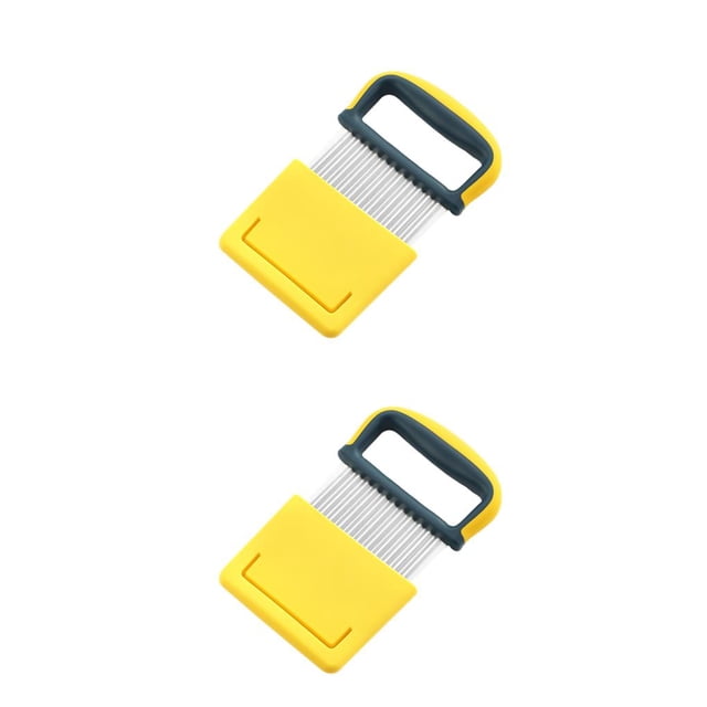 bedienty Handheld Potato Chopper Wavy Slicer with Handle Non-Slip Chip Carrot Chopping Hand Tool Restaurant Chef Gadgets Gifts Yellow 2Set