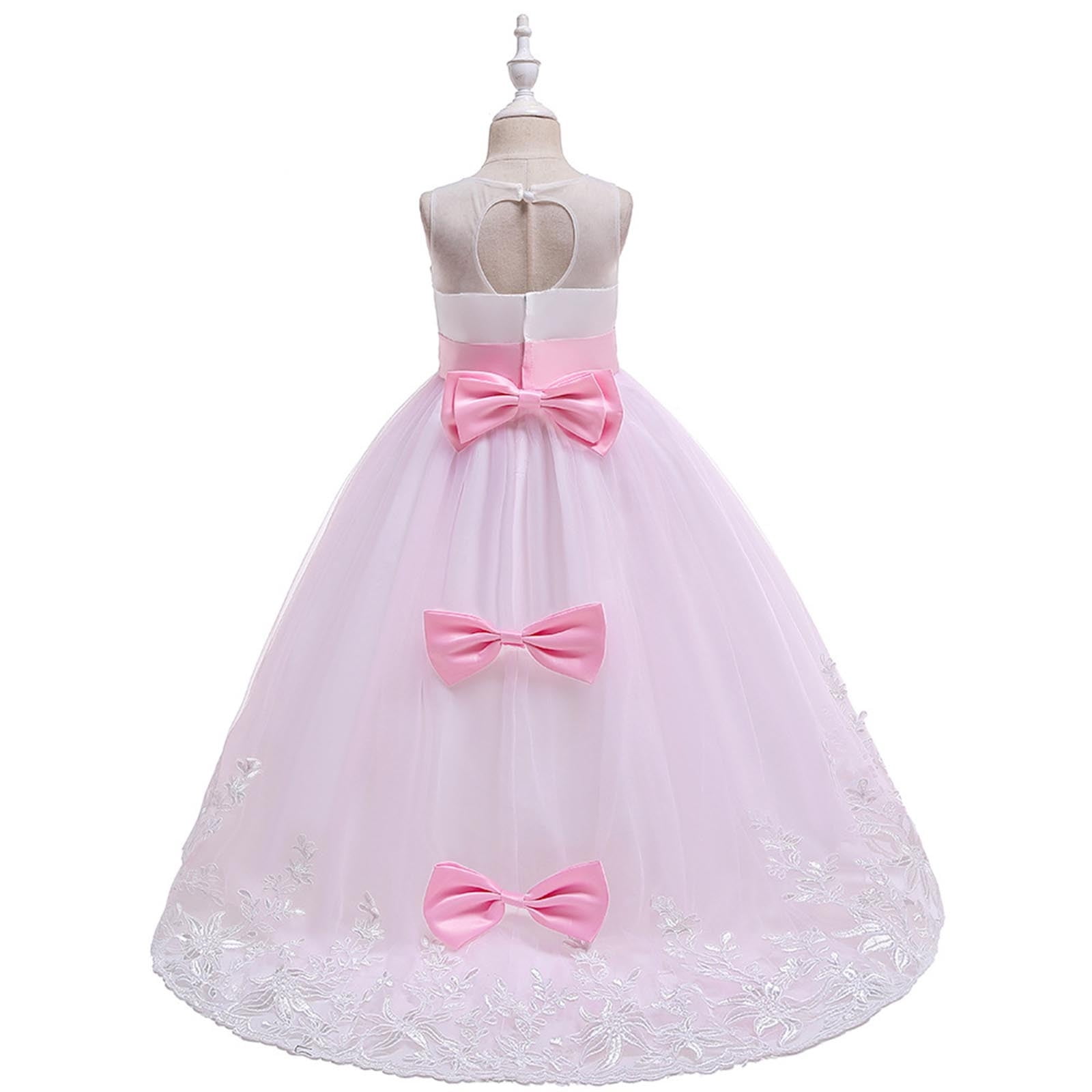 ATOGUTA 4-18 Years Flower Dresses for Girls Tulle Dresses Bridesmaid Wedding Communion Birthday Party Pageant Maxi Prom Gown for Kids Pink