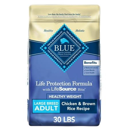Blue Buffalo Life Protection Formula Large Breed Healthy Weight Chicken and Brown Rice Dry Dog Food for Adult Dogs, Whole Grain, 30 lb. Bag