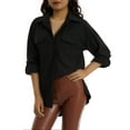 thumbnail image 4 of Franhais Women Button-Down Shirt Office Ladies Irregular Solid Color Long Sleeve Lapel Blouse Casual Loose Blouses With Pockets（S-XL）, 4 of 9