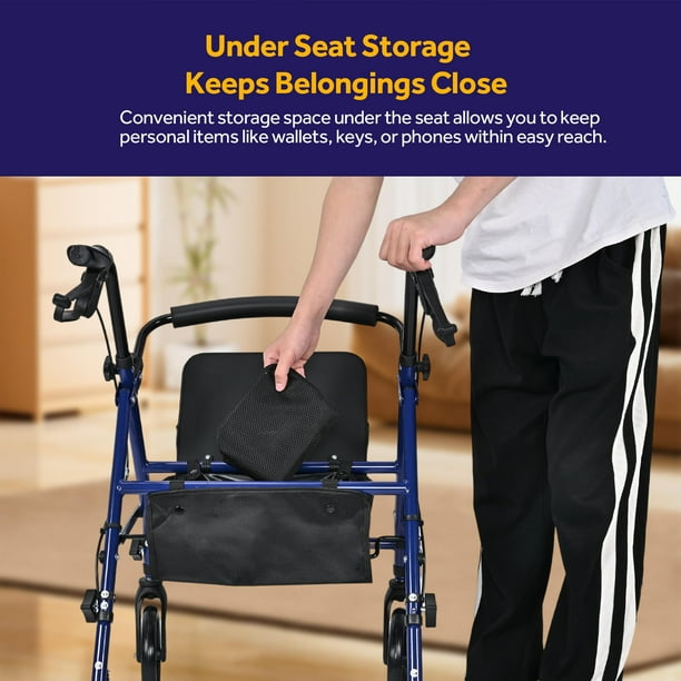 Déambulateur Pliable Réglable Avec Roues Pneumatiques Et Siège – Neuf