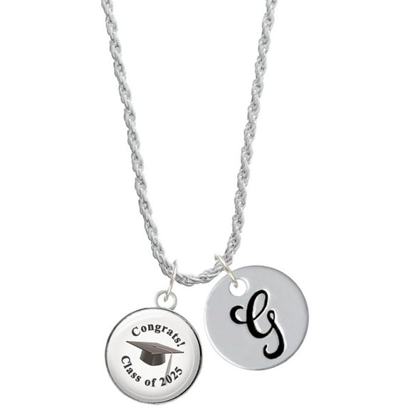 Delight Jewelry Silvertone Domed Class of 2025 Silvertone Script Initial Disc - G - Charm Necklace, 20" 3"