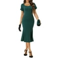 thumbnail image 1 of INSPIRE CHIC Robes d'Affaires Élégantes pour Femmes, Encolure Cœur, Manches Courtes Bouffantes, Robe Midi Sirène Vert Foncé m, 1 of 5