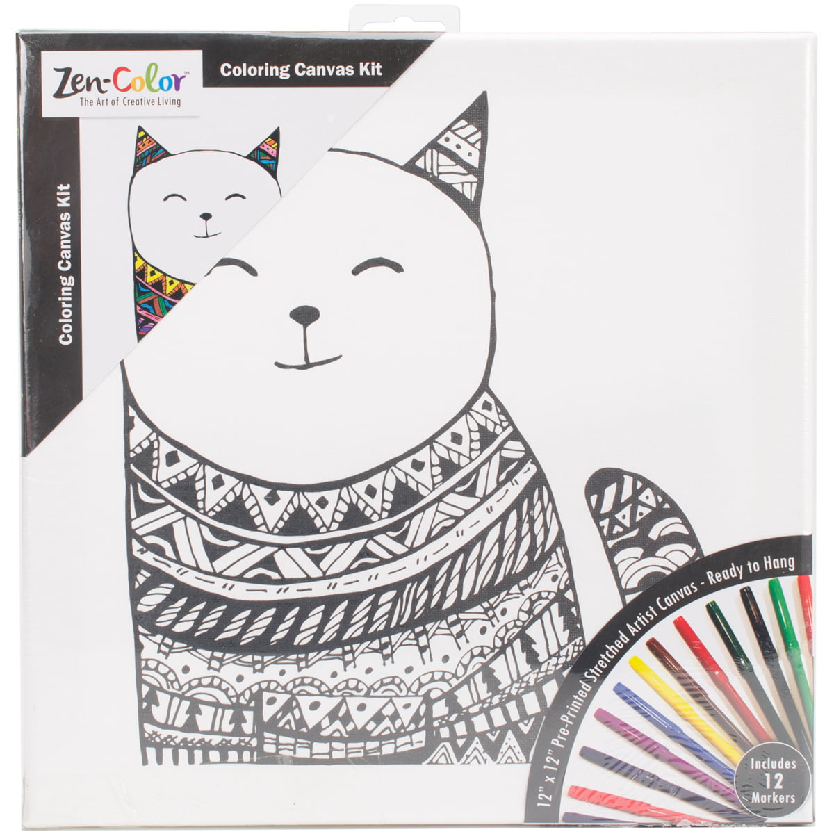 Adult Coloring Canvas 12"X12" W/12 Markers-Cat - Walmart.com