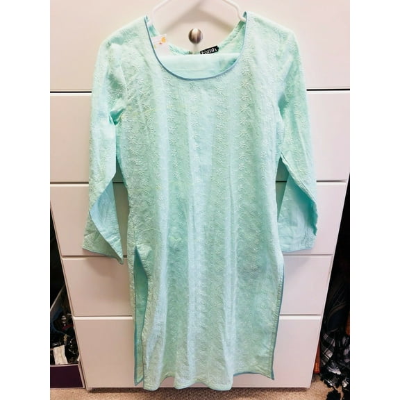 100% Pure Cotton Pakistani Indian Shalwar Kameez Embroidered Teal Blue S 3pc New