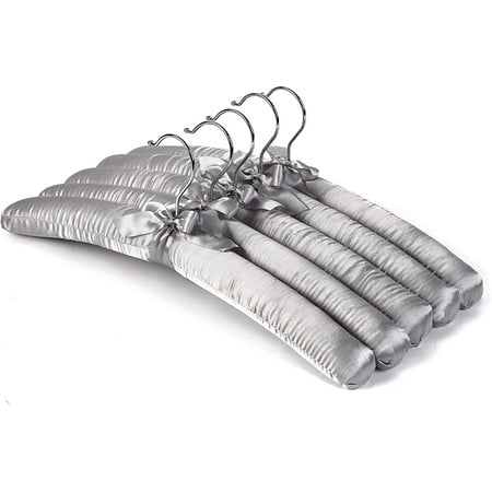 QIUTIAN Better to U Grey Satin Padded Sweater Hangers 5 Pack  Blouse Hanger with Thick & Soft Foam for Bridal Wedding Dress Lingerie  Smooth Silk Covered Shirt Hanger Without Shoulder Bump