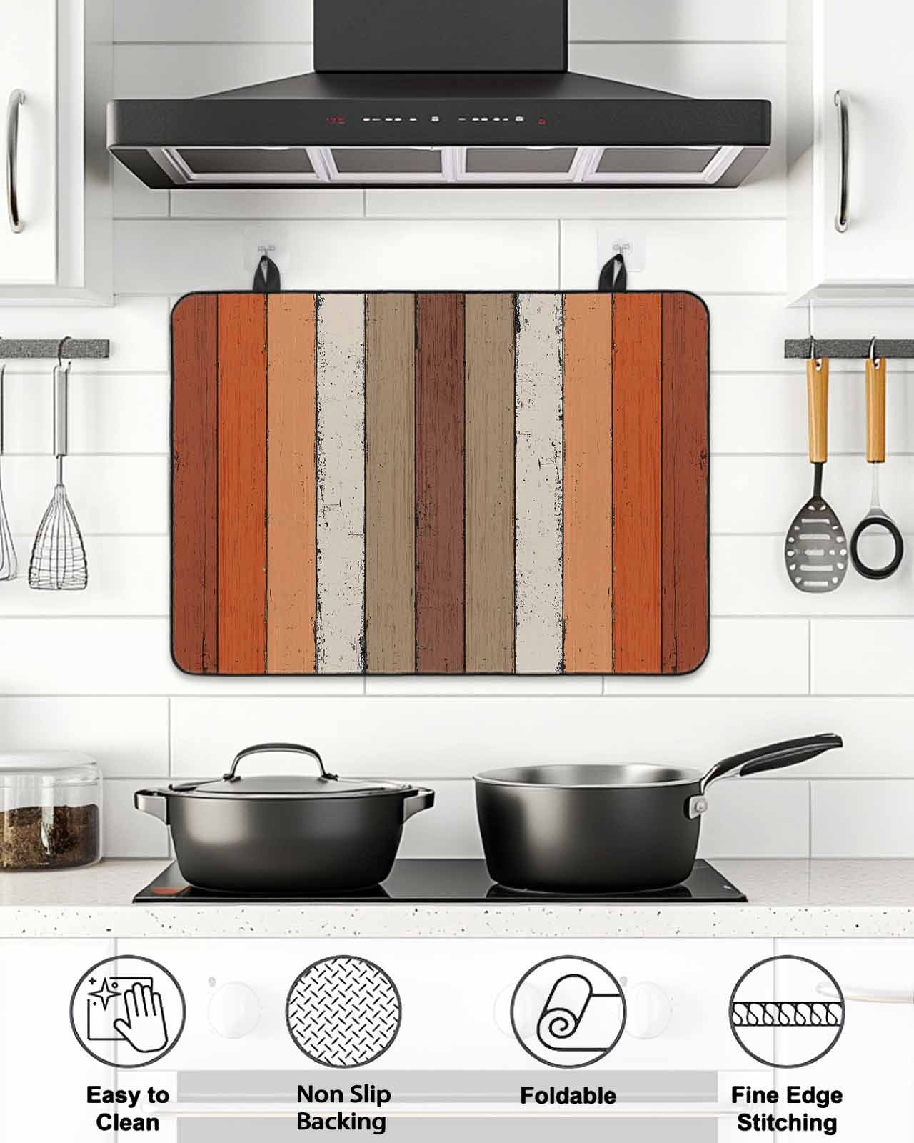 Stove Top Covers for Electric Stove, Burnt Orange Brown Glass Stovetop Cover Protector, Farmhouse Vintage Wooden Induction Cooktop Protector Oven Mat for Kitchen Countertop 36"x21"