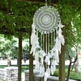 thumbnail image 2 of Atrapasueños bohemio grande, macramé de plumas blancas, colgante de pared para boda Vintage o decoración del hogar, círculo de 35cm, 110cm de largo, blanco Namotu MZQ-0005, 2 of 7