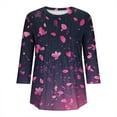 thumbnail image 6 of JTZGDY 3/4 Length Sleeve Womens Tops Round Neck Casual Boho Floral Printed Summer Tunic Tops Basic Tees Blouses Dressy T-Shirts Pleated Shirts Pink#04 L, 6 of 6