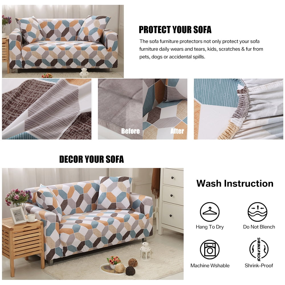 1 2 3 4 Seater Printed Sofa Cover Couch Slipcover, Elastic Stretch Armchair / Loveseat / Couch Sectional Sofa Slipcover Furniture with 1 Pillowcase Protector Dog Pet