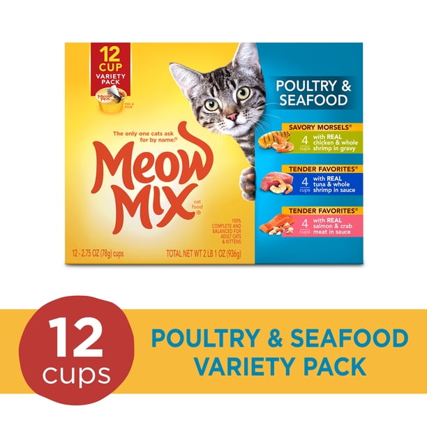 Meow Mix Poultry and Seafood Wet Cat Food Variety Pack, 2.75Ounce Cups