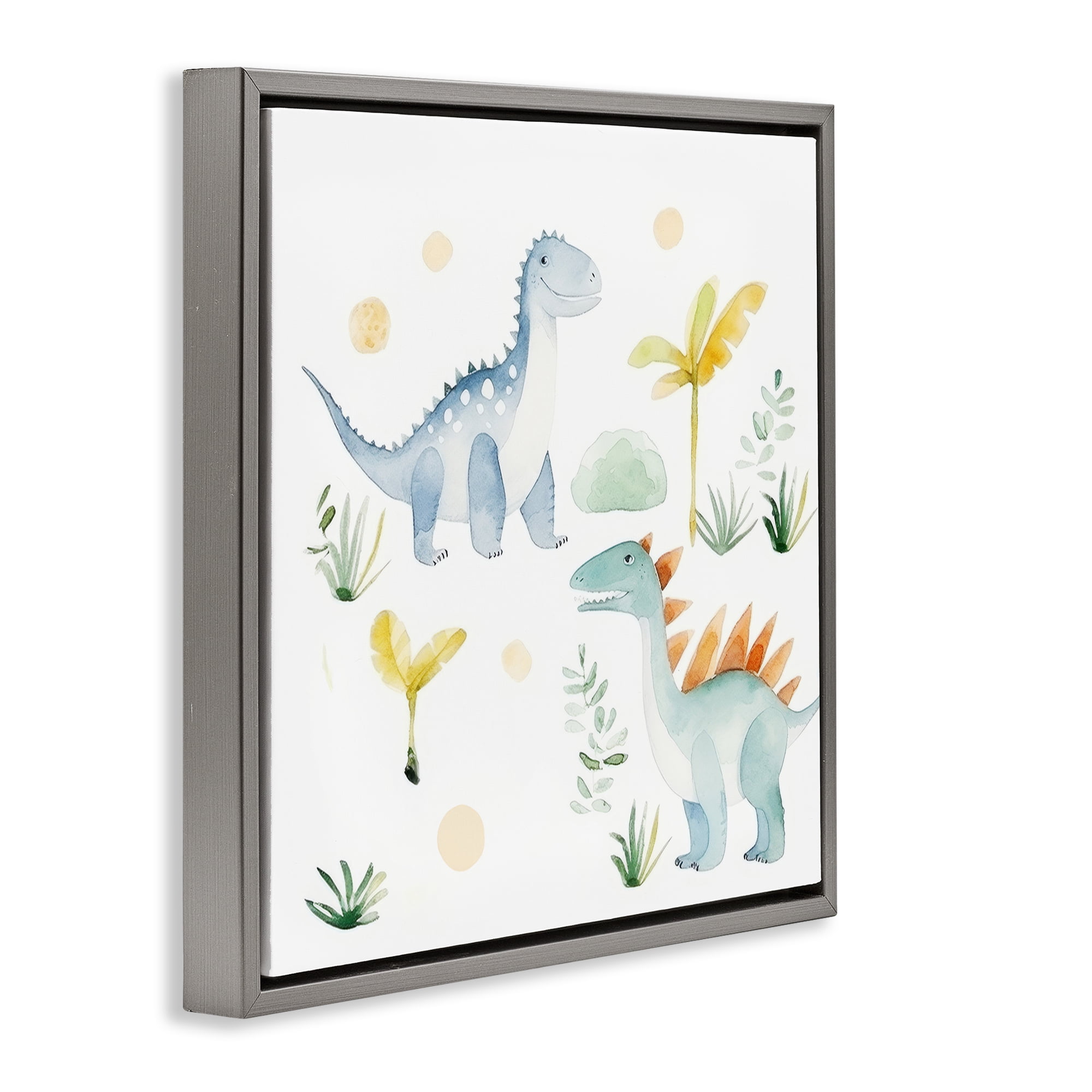 Stupell Industries Dino Wonderland Friends Gray Framed Floater Canvas Wall Art, design by Lazar Studio