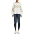 thumbnail image 3 of Dreamers by Debut Womens Striped Long Sleeve Pullover Sweater with Puff Sleeves, 3 of 5