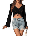 thumbnail image 1 of Suéter de Punto Estilo Bohemio con Hombros Descubiertos y Mangas Acampanadas para Mujer, Color Negro, Talla L, 1 of 8