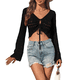thumbnail image 1 of Suéter de Punto Estilo Bohemio con Hombros Descubiertos y Mangas Acampanadas para Mujer, Color Negro, Talla L, 1 of 8