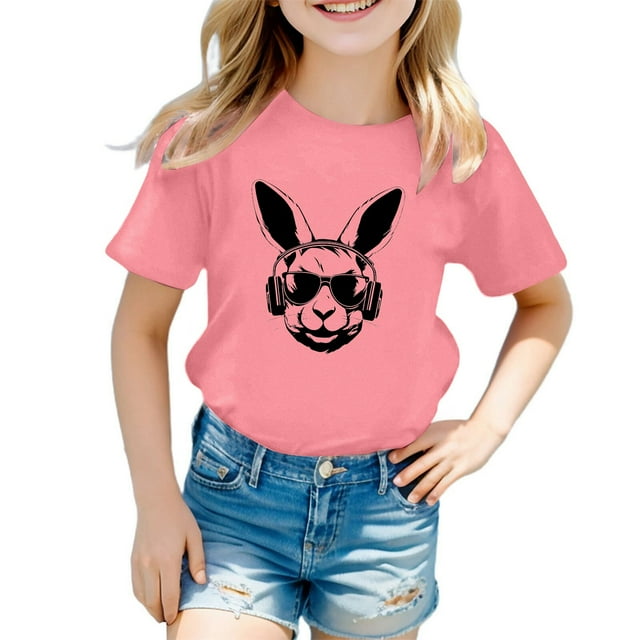 MIASHUI Boys Girls Easter Shirts Bunny Short Sleeve Tee Funny Rabbit Graphic T Shirts,Pink,3-4 Years