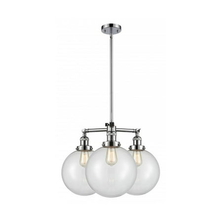 

Polished Chrome Tone Chandeliers 24 Wide Clear Glass Steel/Cast Brass/Glass Medium Base LED 3 Light Fixture